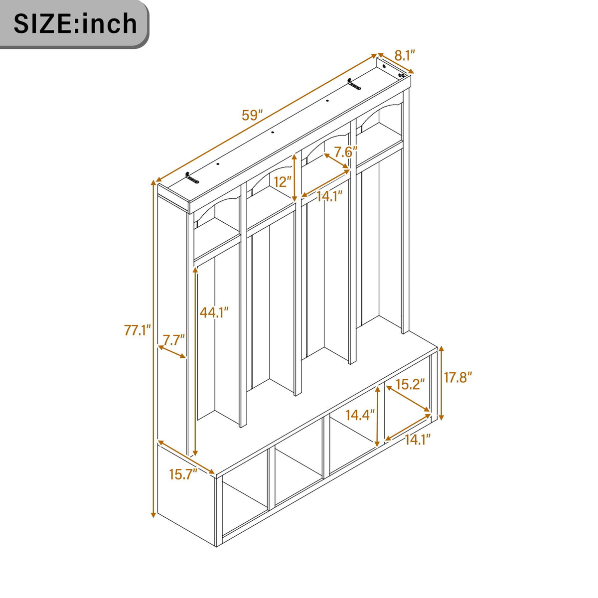 Entryway Hall Tree With Bench, 4 Hooks & Open Storage Space
