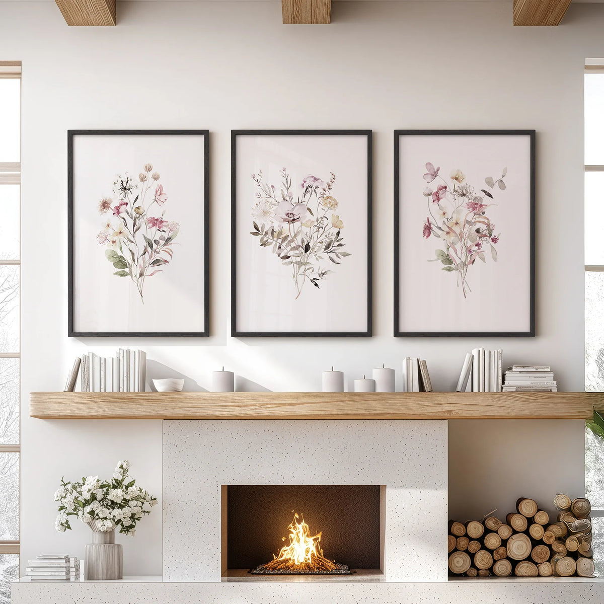 Floral Art Set of 3. Watercolor Wildflower Bouquet Prints